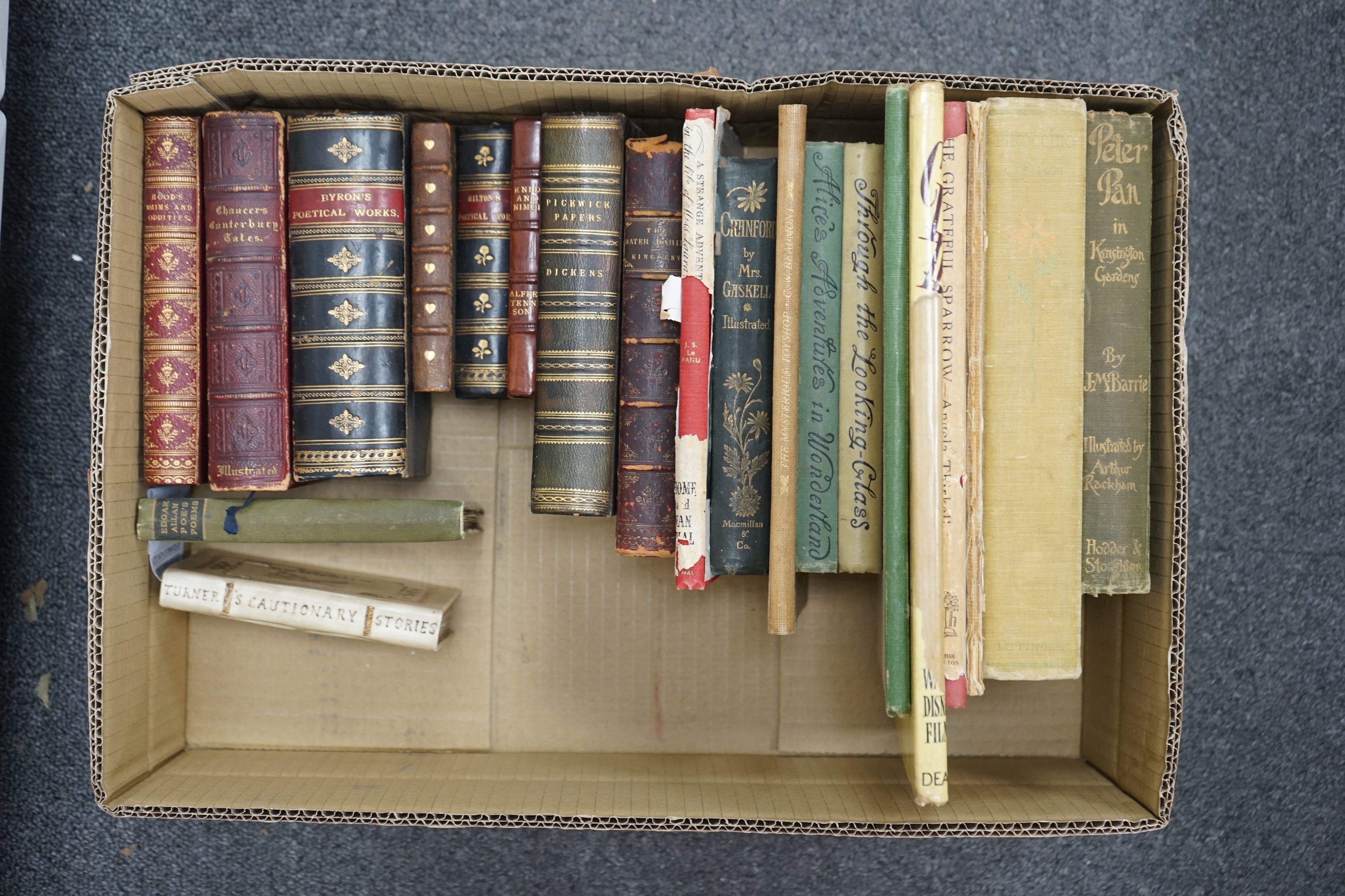 Leather-Bound Volumes and some Illustrated Books, a selection including, Tennyson, Alfred - Enid and Nimue: the true and the false. frontis.; contemp. blind ruled and decorated brown morocco, gilt lettered panelled spine